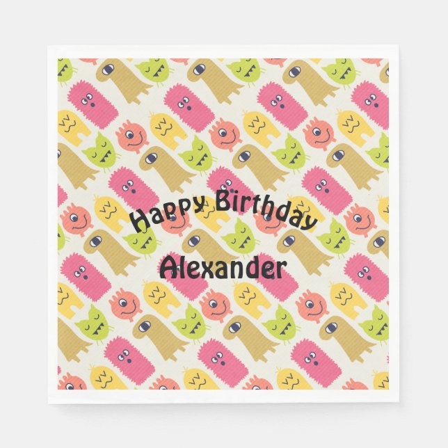 Kawaii Monster Födelsedagsfest Napkin Pappersservett (Framsidan)