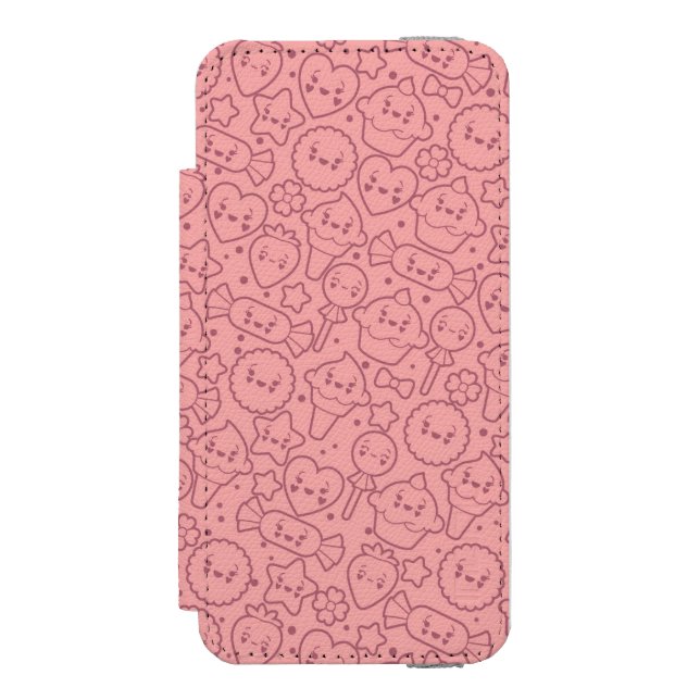Kawaii mönster med gulliga tårtor incipio iPhone wallet skal (Folio Framsidan)