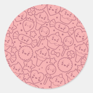 Kawaii mönster med gulliga tårtor runt klistermärke