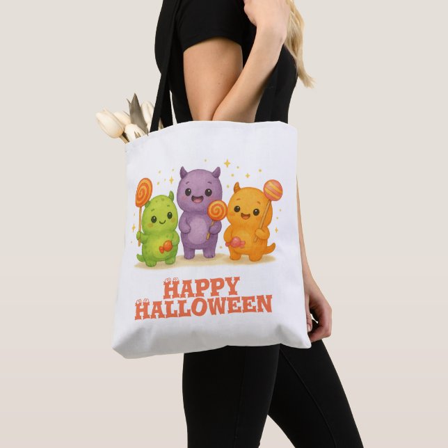 Kawaii Monsters & Lollipops Cute Halloween Tote Ba Tygkasse (Närbild)
