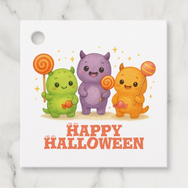 Kawaii Monsters & Lollipops Halloween Favor Bags Gåvor Etiketter (Framsida)