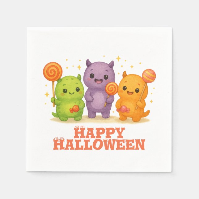 Kawaii Monsters & Lollipops Halloween Favor Bags Pappersservett (Framsidan)