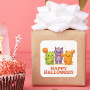 Kawaii Monsters & Lollipops Halloween Fyrkantigt Klistermärke