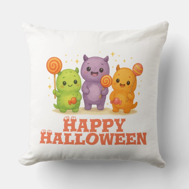Kawaii Monsters & Lollipops Halloween Kudde (Framsida)