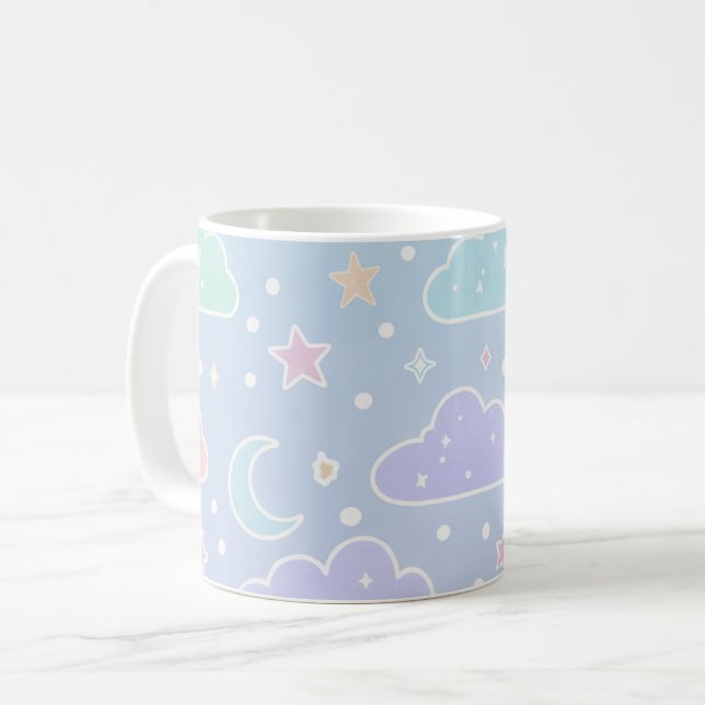Kawaii Moon & Stars Aesthetic Cup Kaffemugg (Framsida vänster)