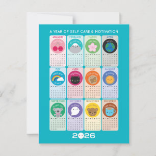 Kawaii Motivation & Self Care 2026-kalender Vykort