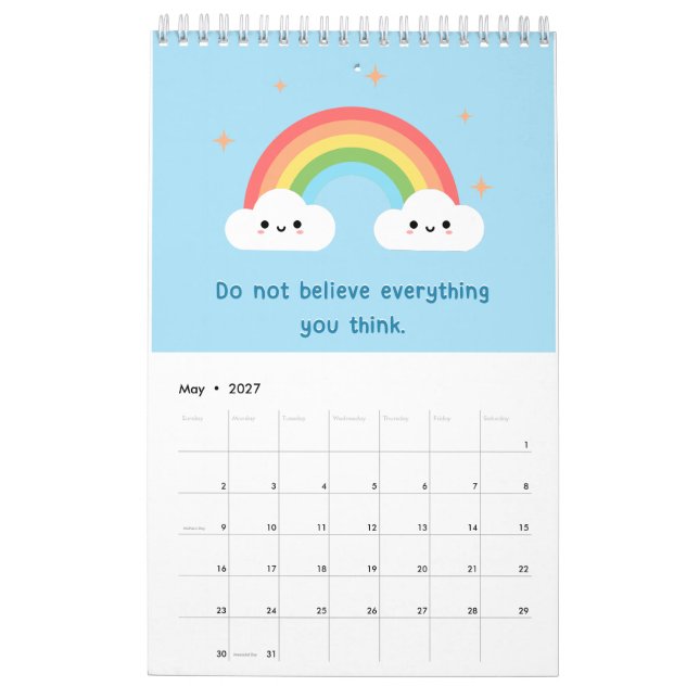 Kawaii Motivational Positive Affirmations Calendar Kalender (May 2027)