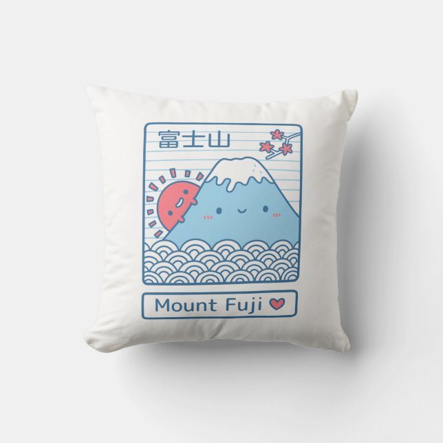Kawaii Mount Fuji Japan Doodle Rumsdekor Kudde (Framsida)