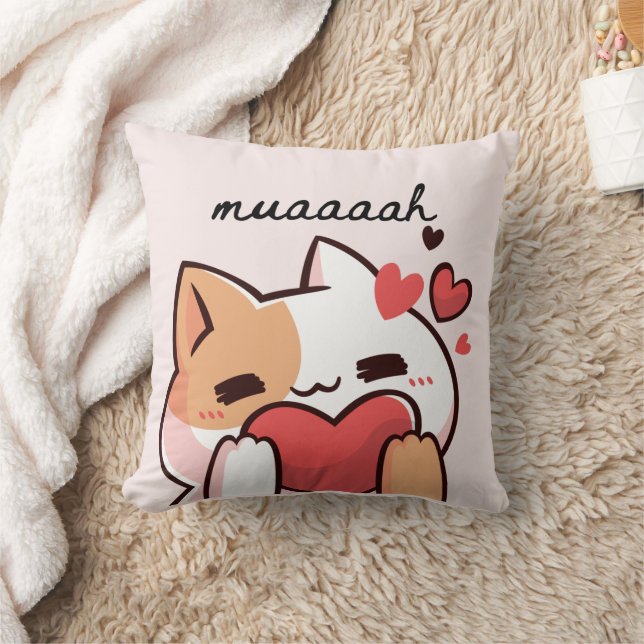 Kawaii muah kiss från cutie cat kudde (Filt)