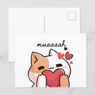 Kawaii muah kiss från cutie cat Postcard Vykort