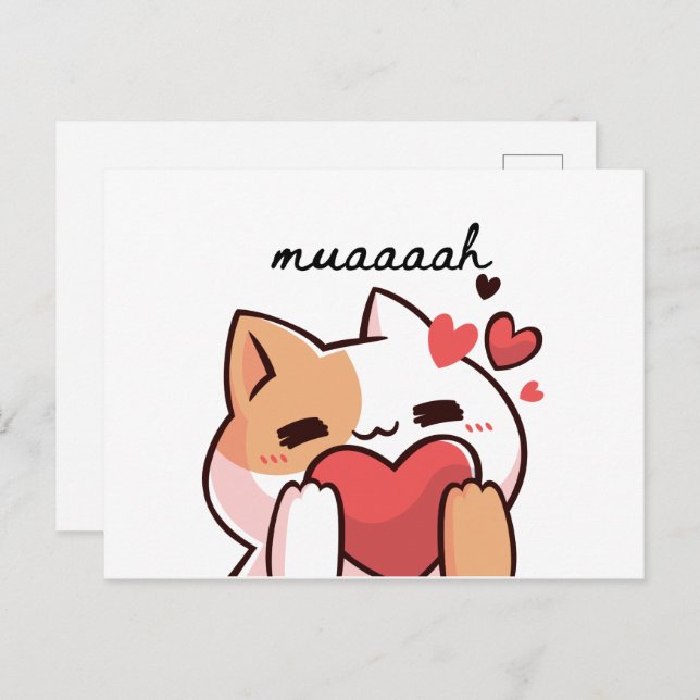 Kawaii muah kiss från cutie cat Postcard Vykort (Fram/baksida)
