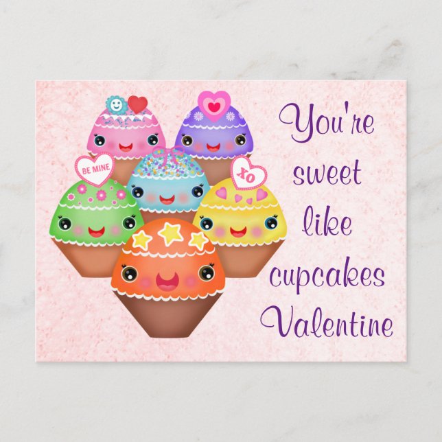 Kawaii Muffinss Valentine Day Postcard Helg Vykort (Framsida)
