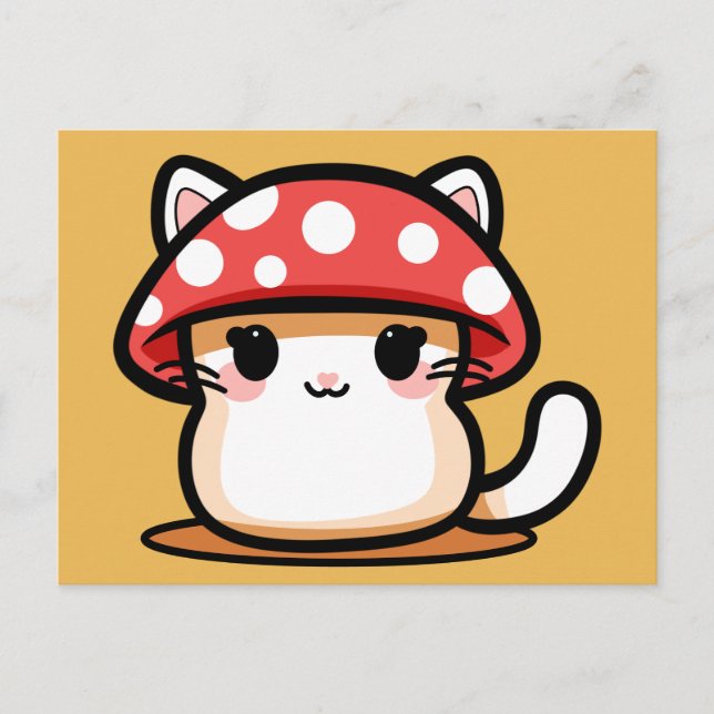 Kawaii Mushroom Cat Vykort (Framsida)