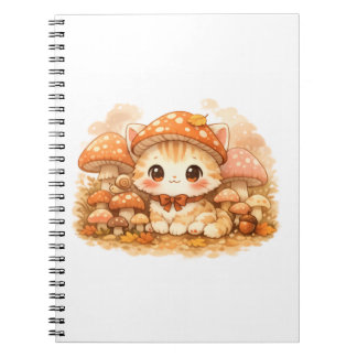Kawaii Mushroom Forest Kitty Cute Autumn Cozy Cat Anteckningsbok