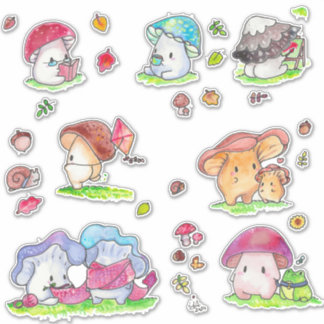 Kawaii Mushroom Friends Sticker Association Klistermärken