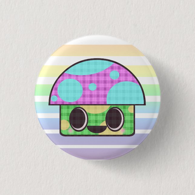 KAWAII MUSHROOM SHROOM GINGHAM PATCHWORK PLAID KNAPP (Framsida)