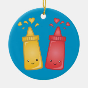 Kawaii Mustard och Ketchup Kärlek Julgransprydnad Keramik