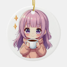 Kawaii Mysig Kaffe Flicka – Pastell Estetisk Klist