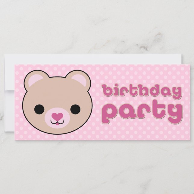 Kawaii Nalle Cute Birthday Party-inbjudningar Inbjudningar (Framsida)