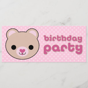 Kawaii Nalle Cute Birthday Party-inbjudningar Inbjudningar