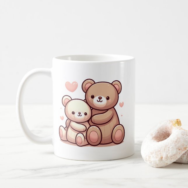 Kawaii Nalle Hug Art Kaffemugg (Med munk)