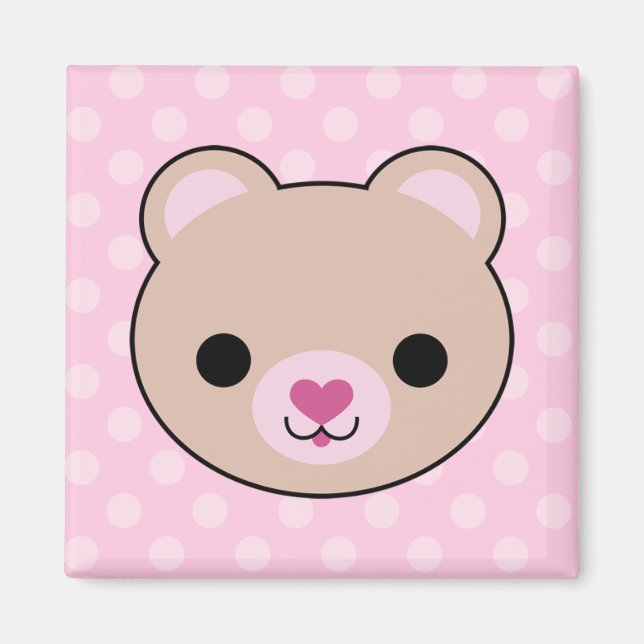 Kawaii Nalle Rosa Polka dots Magnet (Framsidan)
