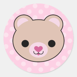Kawaii Nalle Rosa Polka dots Stickers Runt Klistermärke