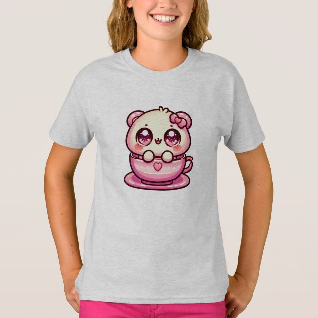 Kawaii-Nallen i Kopp T Shirt (Framsida)