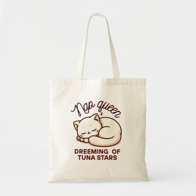 Kawaii Nap Queen Cat Dreaming Tote Bag Tygkasse (Framsidan)