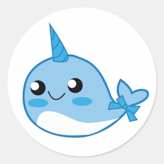 Kawaii Narwal Stickers Runt Klistermärke (Framsida)