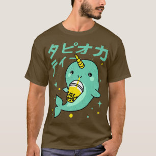 Kawaii Narwhal Drinking Boba Bubble Tea Kids Tonår T Shirt