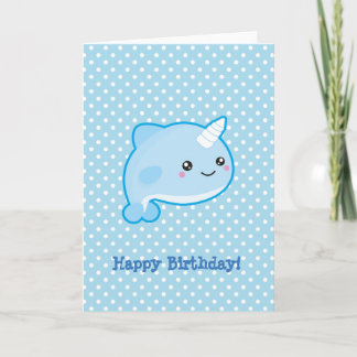 Kawaii Narwhal grattis på födelsedagen Kort