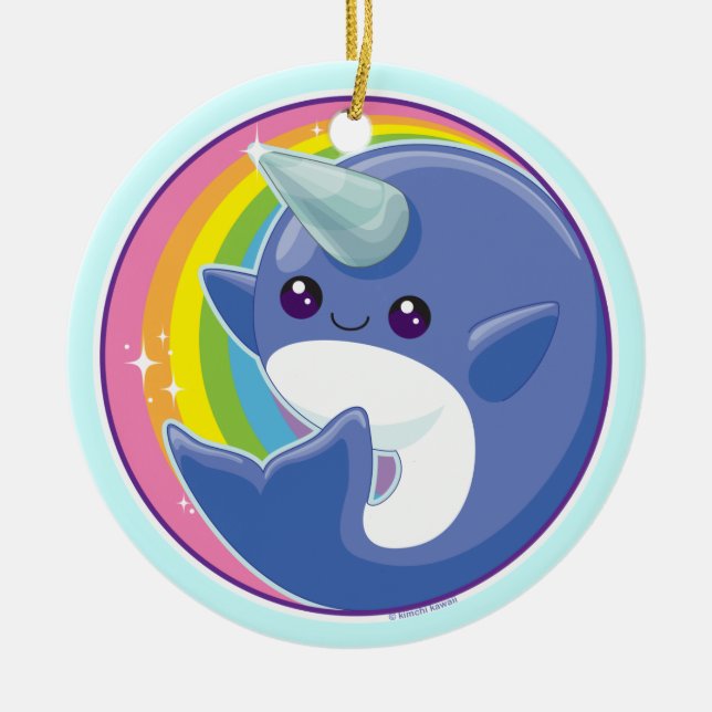 Kawaii Narwhal Julgransprydnad Keramik (Framsidan)
