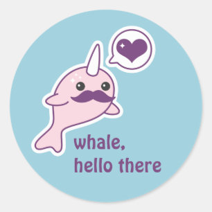 Kawaii Narwhal med mustasch Runt Klistermärke