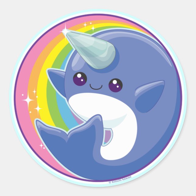 Kawaii Narwhal Runt Klistermärke (Framsida)