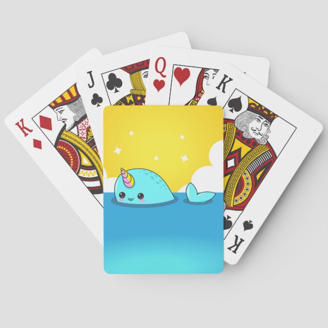 Kawaii Narwhal som leker kort Casinokort (Baksidan)