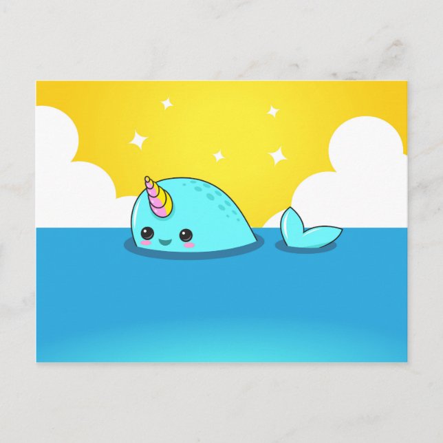 Kawaii Narwhal Vykort (Framsida)
