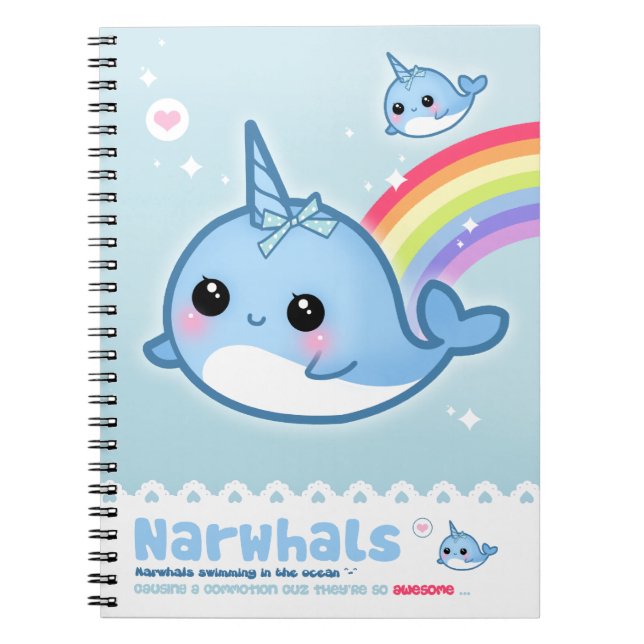 Kawaii narwhals anteckningsbok med spiral (Framsidan)