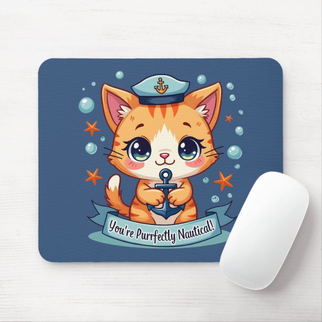 Kawaii Nautical Cat Sailing Anchor Pun Musmatta (Med mus)
