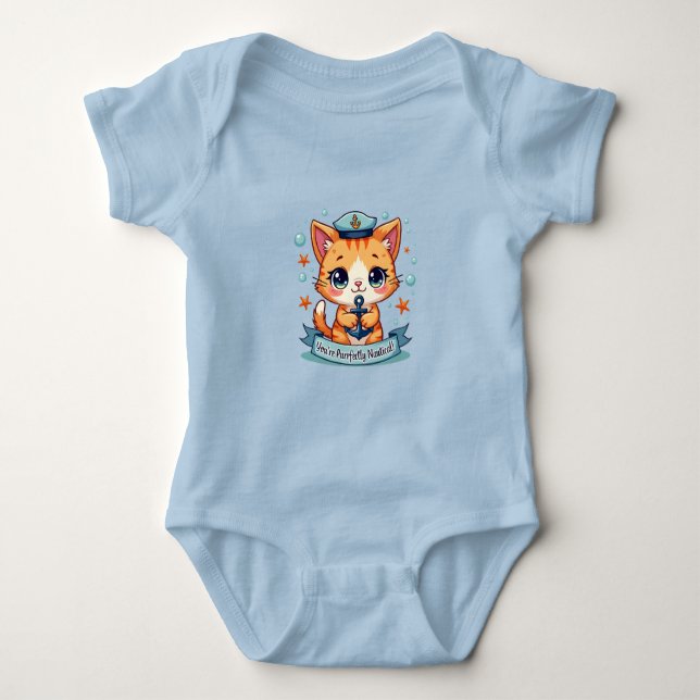 Kawaii Nautical Cat Sailing Anchor Pun T Shirt (Framsida)