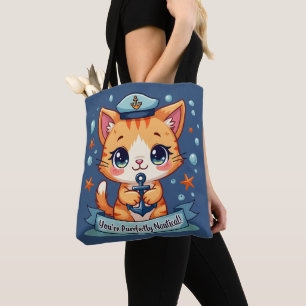 Kawaii Nautical Cat Sailing Anchor Pun Tygkasse