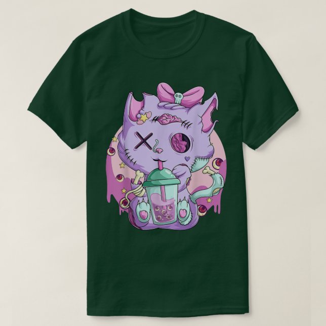 Kawaii Neko Boba Tea Tee Shirt, Goth Pastel Aesthe (Design framsida)