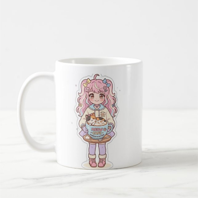 Kawaii Neko Cafe Anime Flick Mug Kaffemugg (Vänster)
