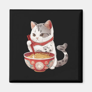 Kawaii NeKo Cat Eating Ramen Noodles Japansk Food Magnet