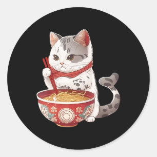 Kawaii NeKo Cat Eating Ramen Noodles Japansk Food Runt Klistermärke