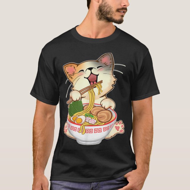 Kawaii Neko Ramen Cute Ramen Cat Japansk noodle F T Shirt (Framsida)