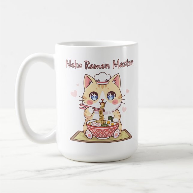 Kawaii Neko Ramen Mästare Söt Katt Mat kock Kaffemugg (Vänster)