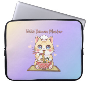 Kawaii Neko Ramen Mästare Söt Katt Mat kock Laptop Fodral