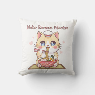 Kawaii Neko Ramen Mästare Söt Katt Matkock Kudde