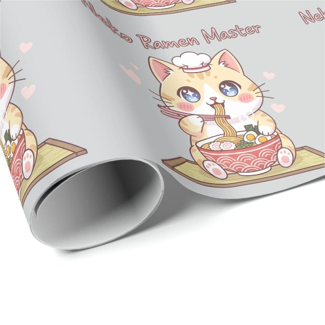 Kawaii Neko Ramen Master Cute Cat Food Chef Presentpapper (Rullad Hörn)